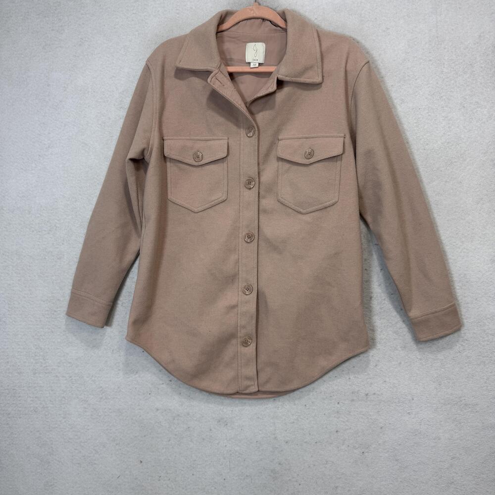 Joie Jacket Womens Small Beige Fleece Button Front Collared Shirt Shacket
